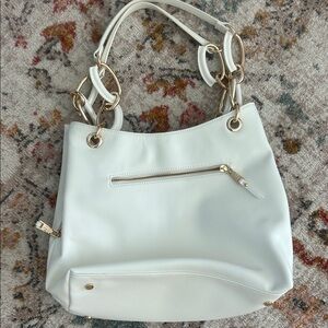 INC International Concepts White Shoulder Bag with Gold Chain Handles